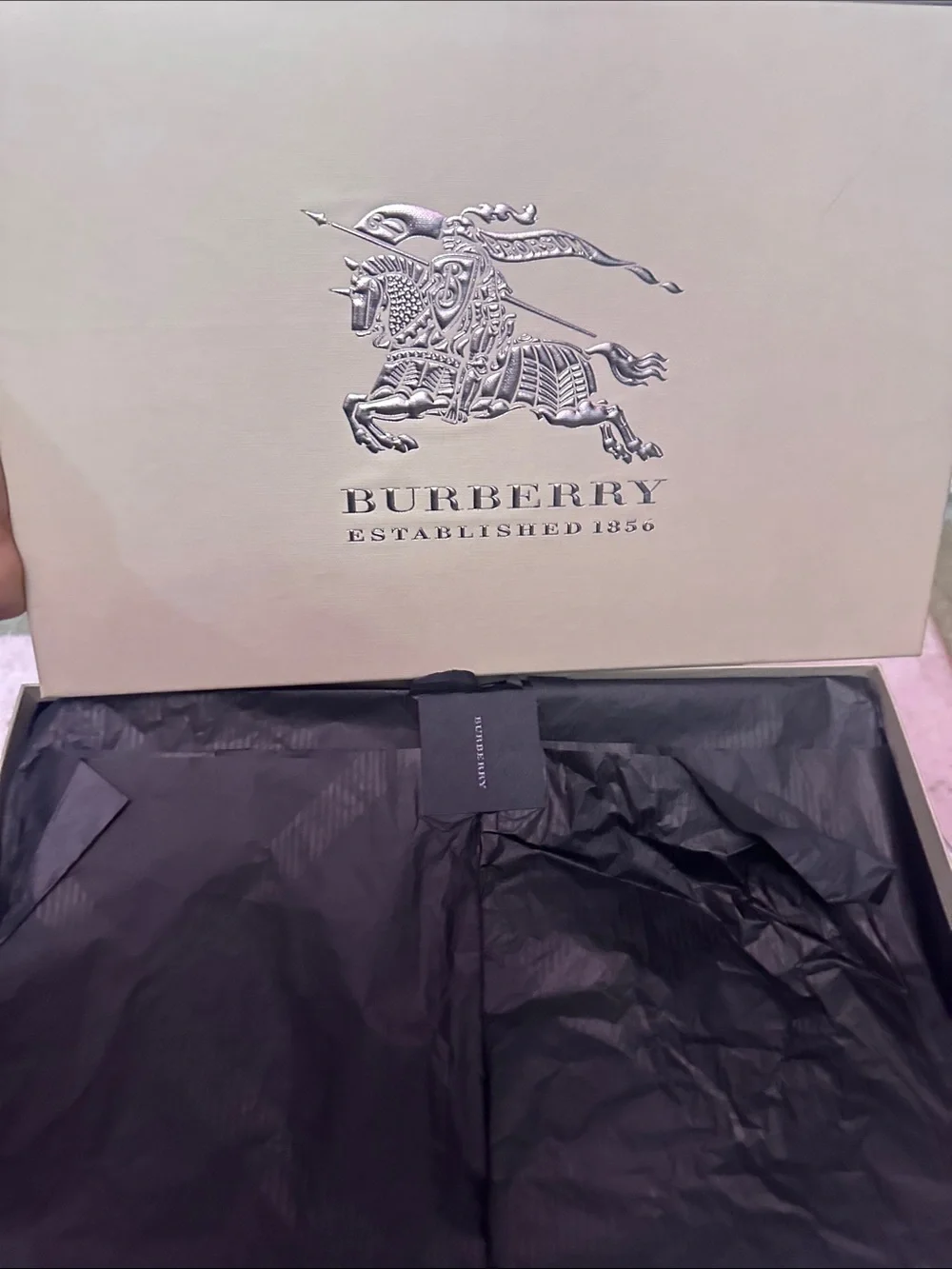 Burberry Tan and Black Check Wool Scarf with red interior